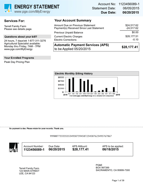 Sample PG&E bill