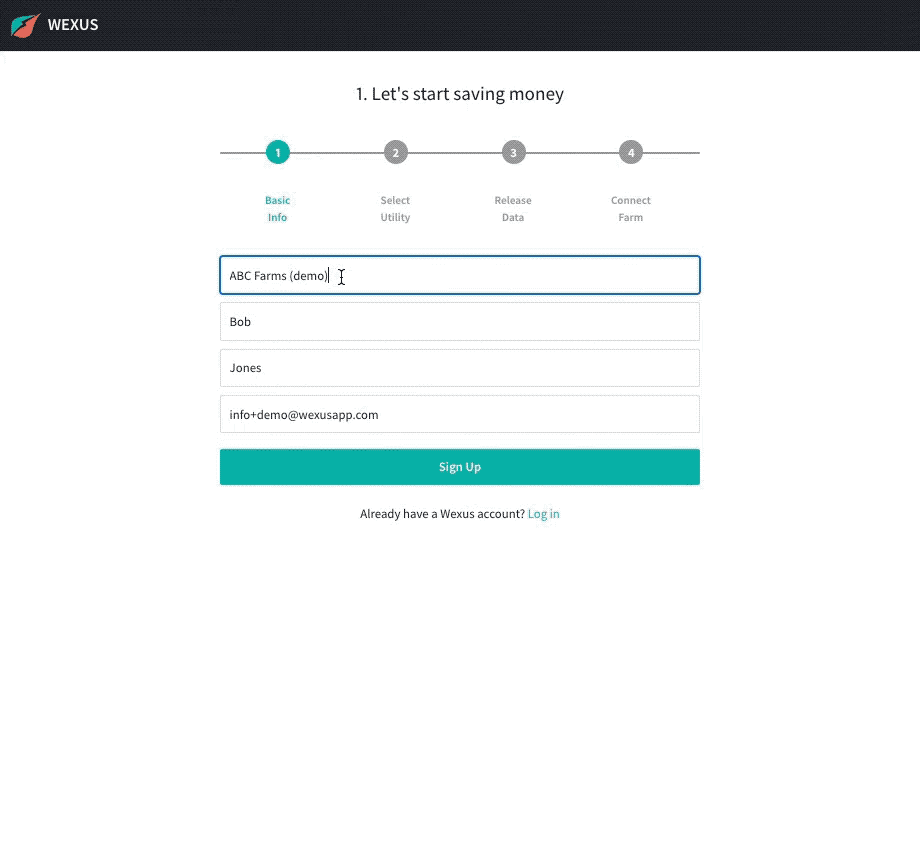 Wexus sign up tutorial - step 2